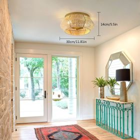 US Vintage Woven Rattan Ceiling Light Farmhouse Pendant Lamp Dining Room Chandelier