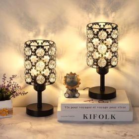 Bedside Table Lamps of 2 with Crystal Lampshade, Small Nightstand Lamp Side Table Lamp for Bedroom Living Room