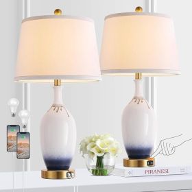 Gradient Glazed Ceramics End Table Lamp Set of 2, Touch Lamps with Dual USB Ports, (Bulb Included), Valentine's Day Gift