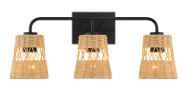 Moonlit Three Lights Wall Sconce With Rattan Shade, Bathroom Lighting Fixtures Over Mirror
