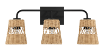 Moonlit Three Lights Wall Sconce With Rattan Shade, Bathroom Lighting Fixtures Over Mirror
