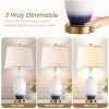 Gradient Glazed Ceramics End Table Lamp Set of 2, Touch Lamps with Dual USB Ports, (Bulb Included), Valentine's Day Gift