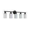 Modern 5-Light Vanity Bathroom Mirror Light, Frosted White Glass with Black Iron Frame, Contemporary Wall Sconce for Bedroom, Bathroom