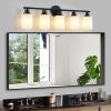 Modern 5-Light Vanity Bathroom Mirror Light, Frosted White Glass with Black Iron Frame, Contemporary Wall Sconce for Bedroom, Bathroom
