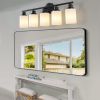 Modern 5-Light Vanity Bathroom Mirror Light, Frosted White Glass with Black Iron Frame, Contemporary Wall Sconce for Bedroom, Bathroom
