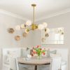 Modern 8-Light Gold Chandelier with White Glass Globe Shades, Mid-Century Branching Design, Elegant Ceiling Light Fixture for Dining Room, Living Room
