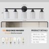 Modern 5-Light Vanity Bathroom Mirror Light, Frosted White Glass with Black Iron Frame, Contemporary Wall Sconce for Bedroom, Bathroom