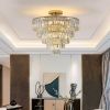 Gold Crystal Chandeliers,5-Tier Round Semi Flush Mount Chandelier Light Fixture