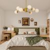 Modern 8-Light Gold Chandelier with White Glass Globe Shades, Mid-Century Branching Design, Elegant Ceiling Light Fixture for Dining Room, Living Room