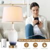 Gradient Glazed Ceramics End Table Lamp Set of 2, Touch Lamps with Dual USB Ports, (Bulb Included), Valentine's Day Gift