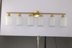 6-Light Golden  Bathroom Vanity Light Fixture, Frosted Glass Shades, Modern Wall Mounted Lighting (No Bulbs)