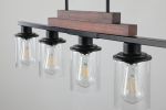 Farmhouse Industrial 5-Light Kitchen Island Pendant Light, Metal Wood Chandelier with Clear Glass Shades