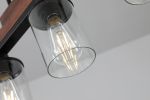 Farmhouse Industrial 5-Light Kitchen Island Pendant Light, Metal Wood Chandelier with Clear Glass Shades