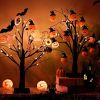 1pc 2FT LED Spooky Tree Lights, Orange, Lighted Black Halloween Tree For Tabletop