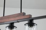 Farmhouse Industrial 5-Light Kitchen Island Pendant Light, Metal Wood Chandelier with Clear Glass Shades