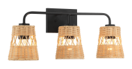 Moonlit Three Lights Wall Sconce With Rattan Shade, Bathroom Lighting Fixtures Over Mirror