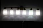 6-Light Golden  Bathroom Vanity Light Fixture, Frosted Glass Shades, Modern Wall Mounted Lighting (No Bulbs)
