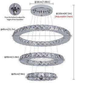 Modern Crystal Ceiling Chandelier Round Ring Lamp Suspension Fixtures Dining Room Furniture Plafon Led Luminaire Pendant Lights (Wattage: Warm White, Body Color: 3rings D20xD30xD40cm)