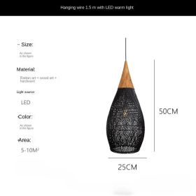 Vintage Pendant Lights Hight Quality Rattan Lamps Dining Room Restaurant Kitchen Light Fixtures Loft Luminaries Home Decor (Body Color: Black A small)