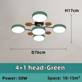 Nordic Style Macaron Restaurant Living Room Pendant Light Bedroom LED Kitchen Wooden Ceiling Decoration Light (Emitting Color: warm light, Body Color: 4-1 head-green)