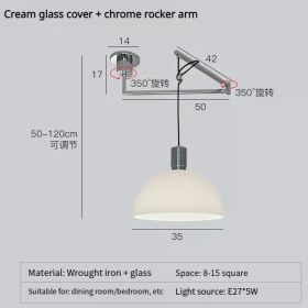 Retro Shift Telescopic Long Pole Single Head Chandelier Bag House Restaurant Lamp Simple Creative Rocker Arm Study Light (Emitting Color: Tricolour light, Body Color: G)