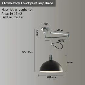 Retro Shift Telescopic Long Pole Single Head Chandelier Bag House Restaurant Lamp Simple Creative Rocker Arm Study Light (Emitting Color: No bulb, Body Color: E)