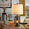 Lamp Bedside Table Farmhouse Lantern Table Lamps for Living Room Set of 2 Linen Fabric Shade Decoration for Bedroom Decor Indoor