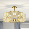 30 Inch Caged Ceiling Fan With Light Crystal Lampshade 6 Light Bases