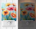 NEW Gerbera Daisies in Watercolor Ceramic Night Light Compact, UL-Certified, Ideal for Bedroom, Bathroom, Nursery, Hallway, Kitchen, 6x4x3, Multicolor